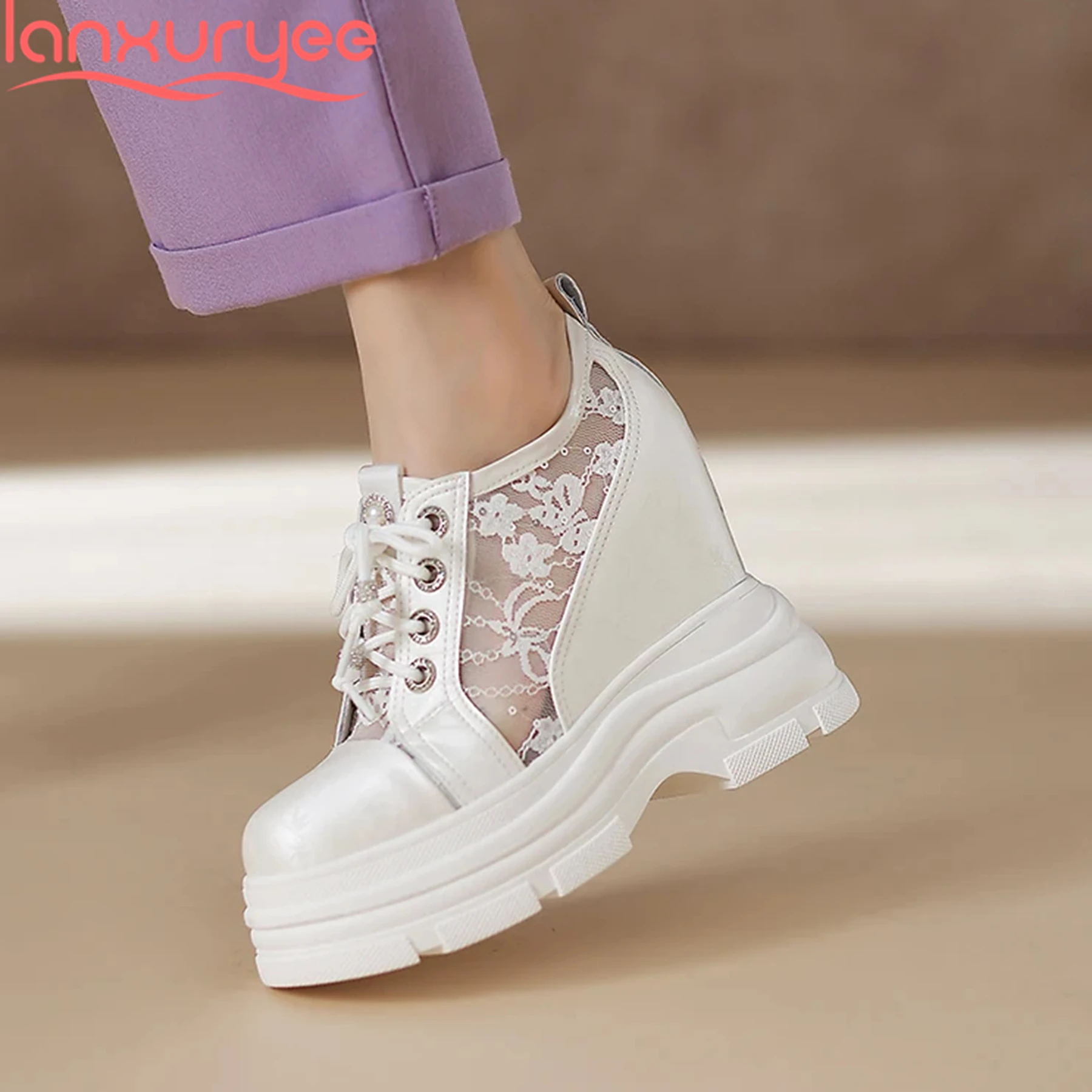 Lanxuryee 12cm Breathable Mesh Wedges Super High Summer Shoes Lace Up Sweet Embroidery Loafers Sexy Casual Platform Women Pumps
Lanxuryee 12cm Breathable Mesh Wedges Super High Summer Shoes Lace Up Sweet Embroidery Loafers Sexy Casual Platform Women Pumps
