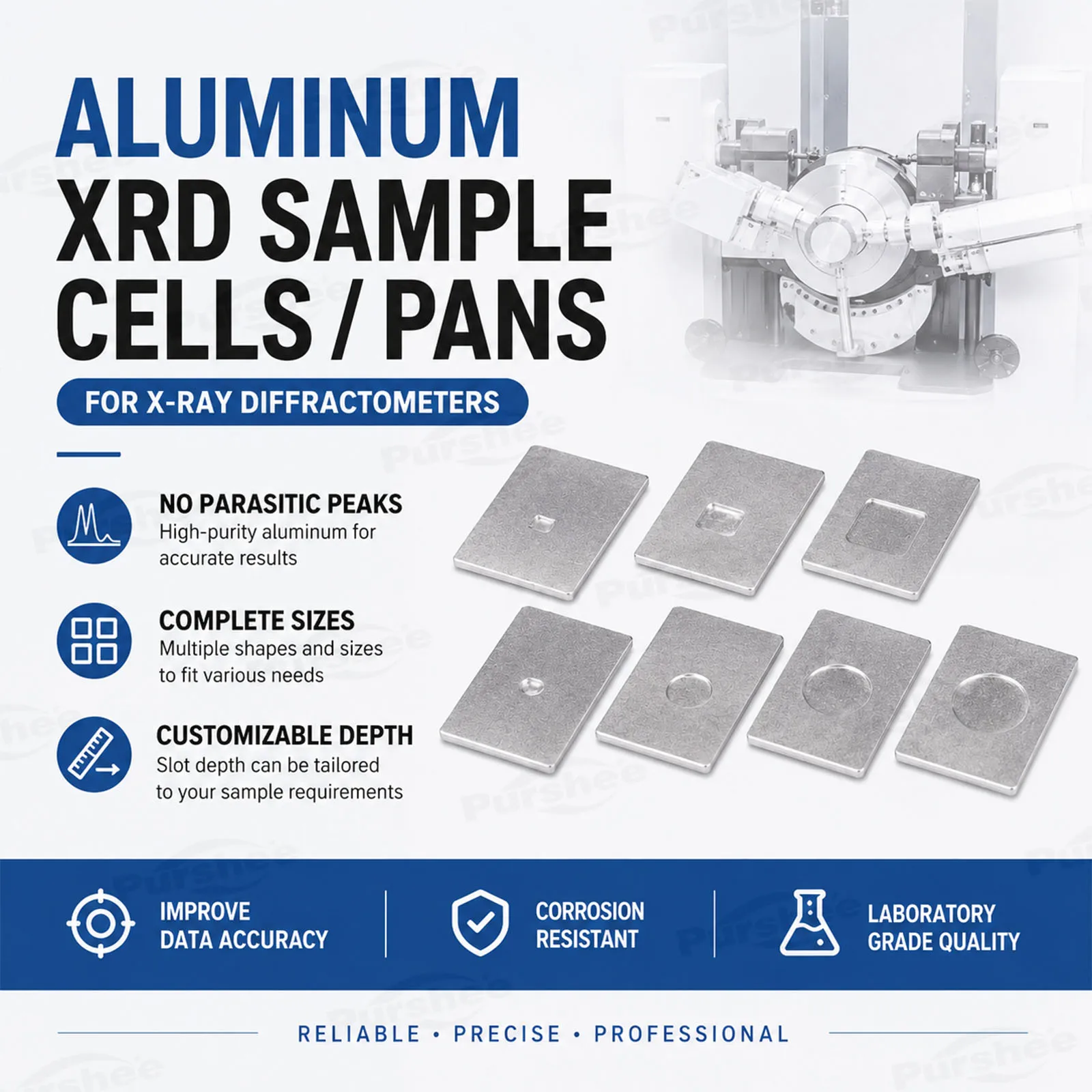 Aluminum XRD Sample Holder Square Round Groove No Impurity Peak Compatible Bruker Shimadzu PANalytical Rigaku Custom
Aluminum XRD Sample Holder Square Round Groove No Impurity Peak Compatible Bruker Shimadzu PANalytical Rigaku Custom