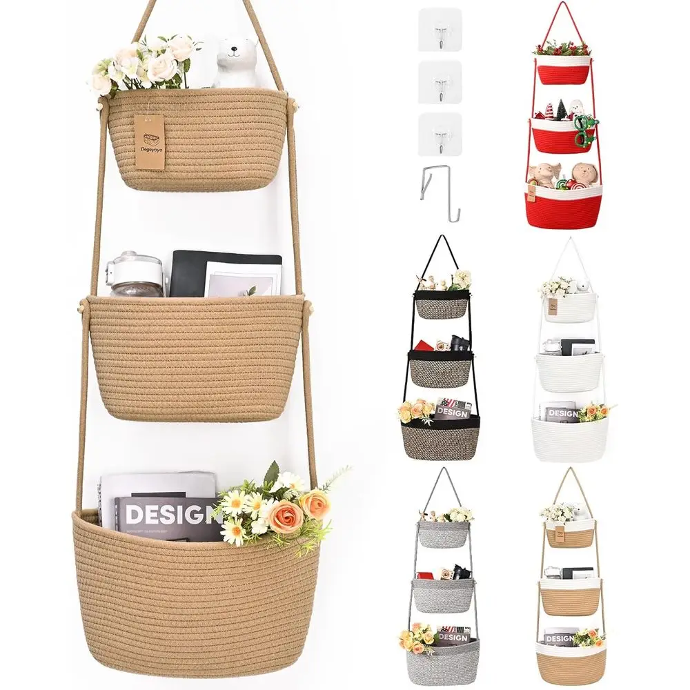 3-Tier Woven Wall Basket Set with Hooks, Cotton Rope Storage for Door, Nursery, and Bohemian Decor
3-Tier Woven Wall Basket Set with Hooks, Cotton Rope Storage for Door, Nursery, and Bohemian Decor