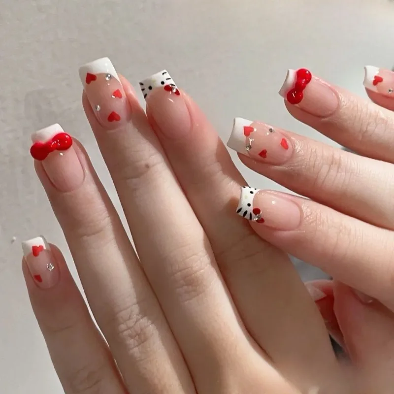 10Pcs Hello Kitty Handmade Armor Silver French Cute Student Love Sweet Nail Pads Girl False Nails with Wearing Tools
10Pcs Hello Kitty Handmade Armor Silver French Cute Student Love Sweet Nail Pads Girl False Nails with Wearing Tools