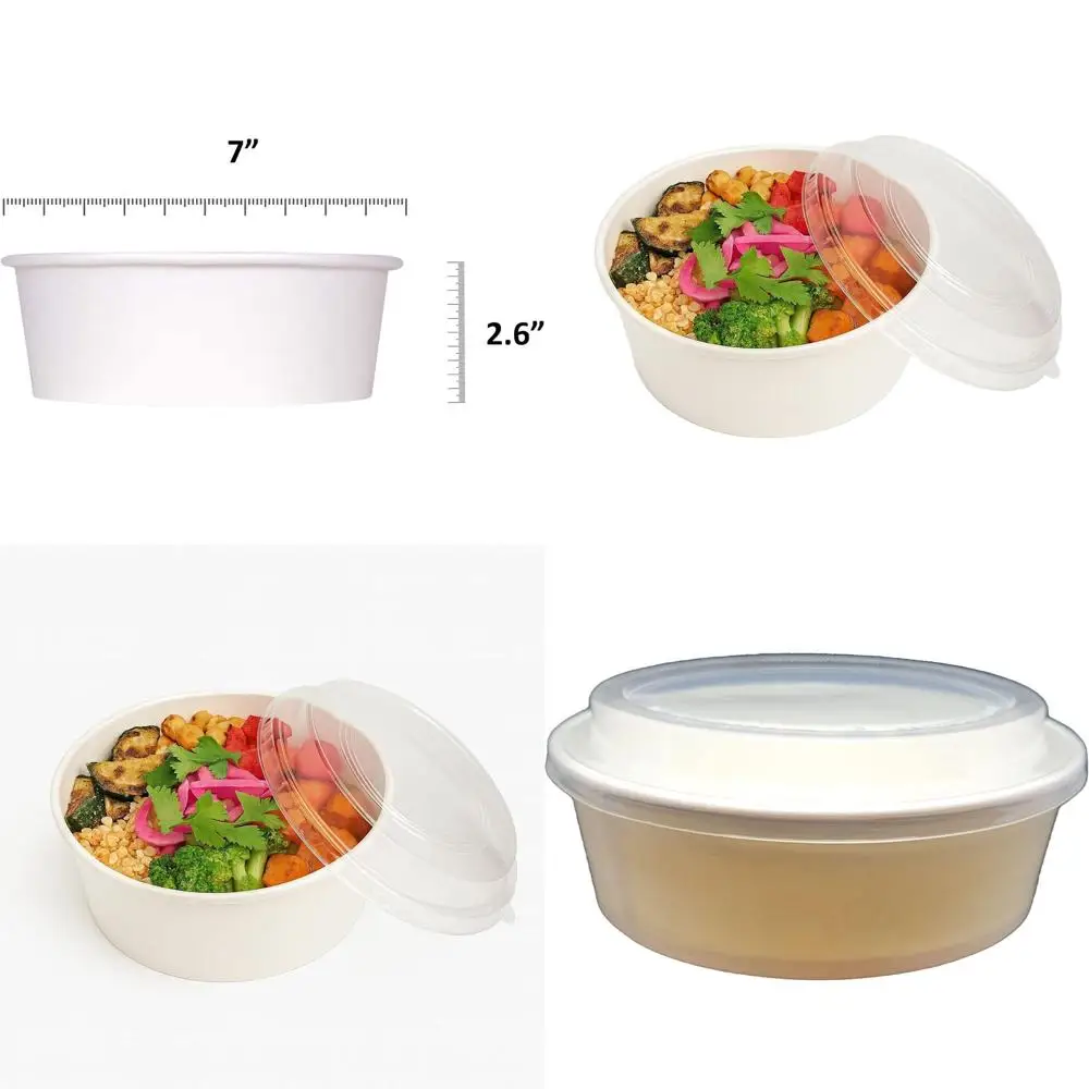 Одноразовые белые круглые бумажные миски объемом 42 унции с крышками, идеально подходят для салатов, супов и рагу
Одноразовые белые круглые бумажные миски объемом 42 унции с крышками, идеально подходят для салатов, супов и рагу