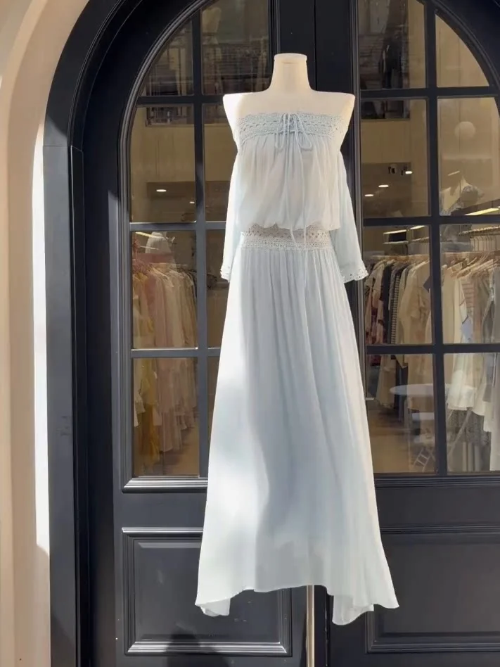 New Trendy White Sleeveless Halter Dress Set Women's Summer Fashion Fairy Style Two-Piece Suit Casual Comfortable High Waist
New Trendy White Sleeveless Halter Dress Set Women's Summer Fashion Fairy Style Two-Piece Suit Casual Comfortable High Waist