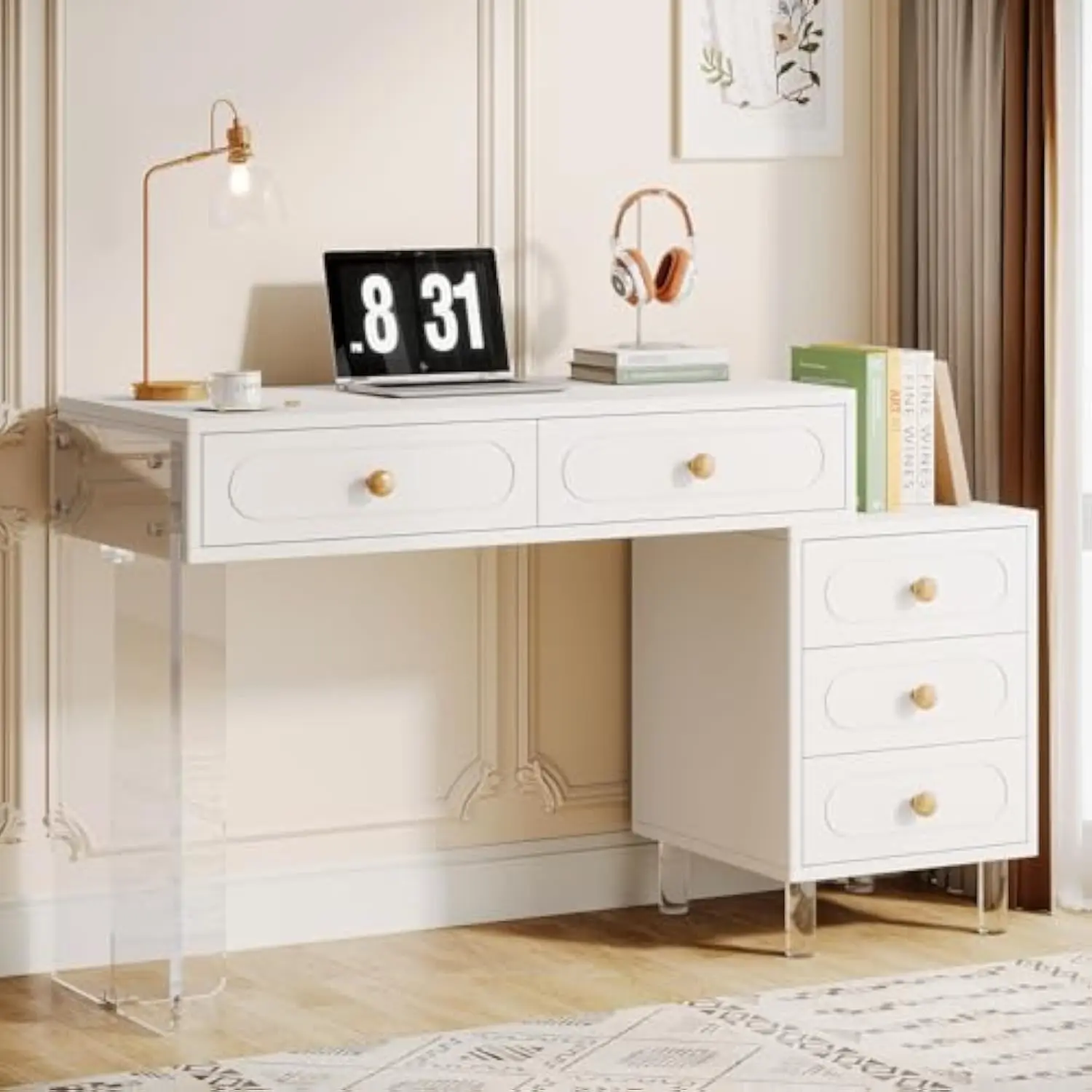 Tribesigns White Desk with 5 Drawers, Modern Computer Desk with Transparent Acrylic Base and Legs, Extendable Study Writing Tab
Tribesigns White Desk with 5 Drawers, Modern Computer Desk with Transparent Acrylic Base and Legs, Extendable Study Writing Tab