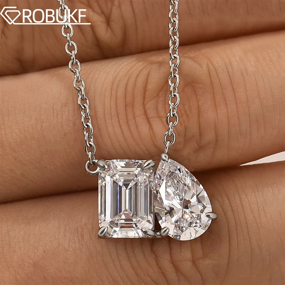 5cttw Emerald & Pear Cut Moissanite Diamond Pendant Necklace for Women 925 Sterling Silver Two Stone Wedding Jewelry Certified
5cttw Emerald & Pear Cut Moissanite Diamond Pendant Necklace for Women 925 Sterling Silver Two Stone Wedding Jewelry Certified