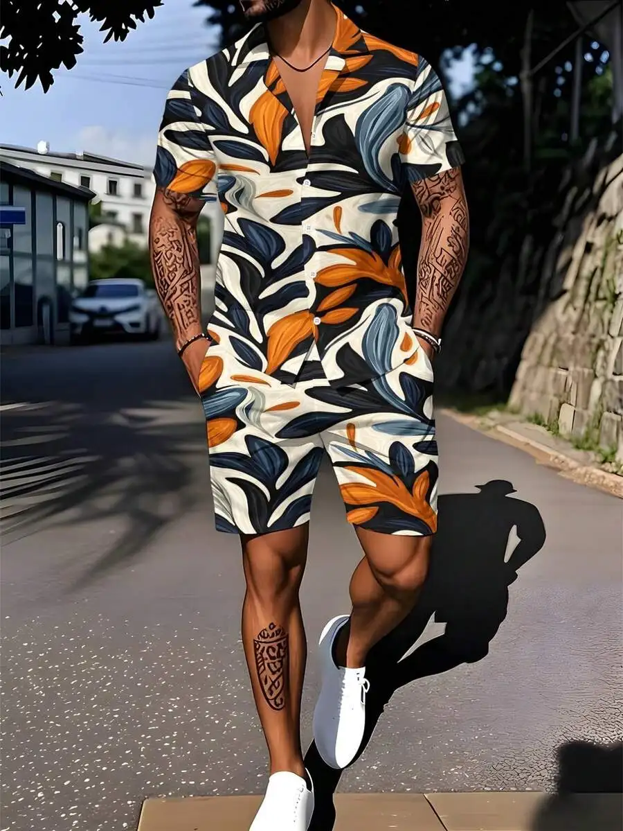 Mens Orange Blue Leaf Print Short Sleeve Shirt And Shorts Set Casual Summer Outfit
Mens Orange Blue Leaf Print Short Sleeve Shirt And Shorts Set Casual Summer Outfit