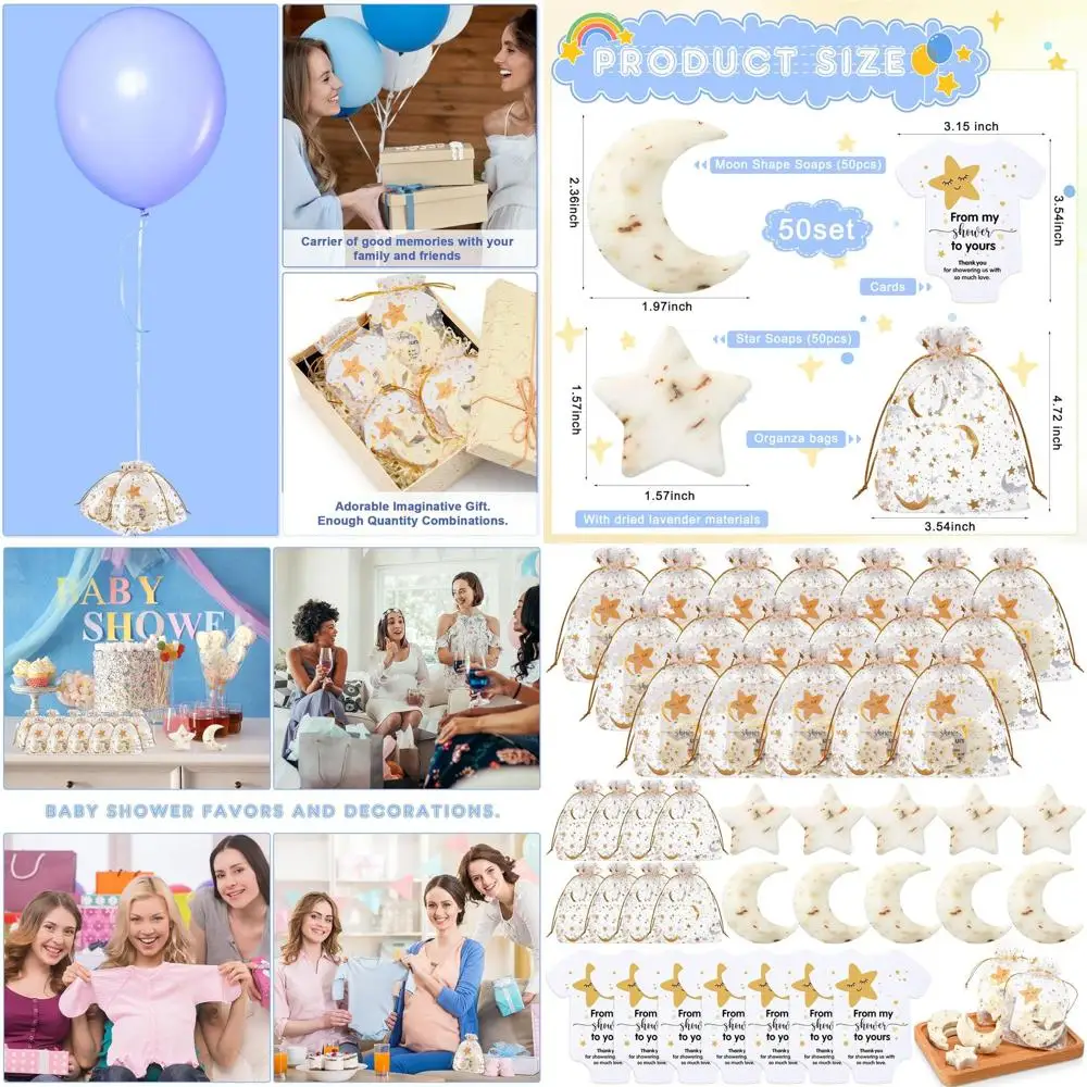 Lavender Moon Star Soaps in Organza Bags as Baby Shower Favors with Thank You Cards for Gender Reveal Parties for Women and Men
Lavender Moon Star Soaps in Organza Bags as Baby Shower Favors with Thank You Cards for Gender Reveal Parties for Women and Men