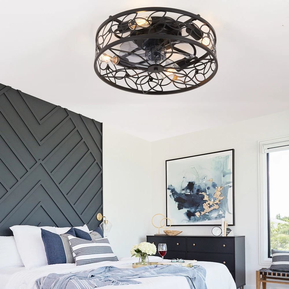 18-inch Black Vintage Caged Ceiling Fan Light – Quiet Operation, Remote Control, Industrial Style for Living (Bulb Not Included) 
18-inch Black Vintage Caged Ceiling Fan Light – Quiet Operation, Remote Control, Industrial Style for Living (Bulb Not Included)