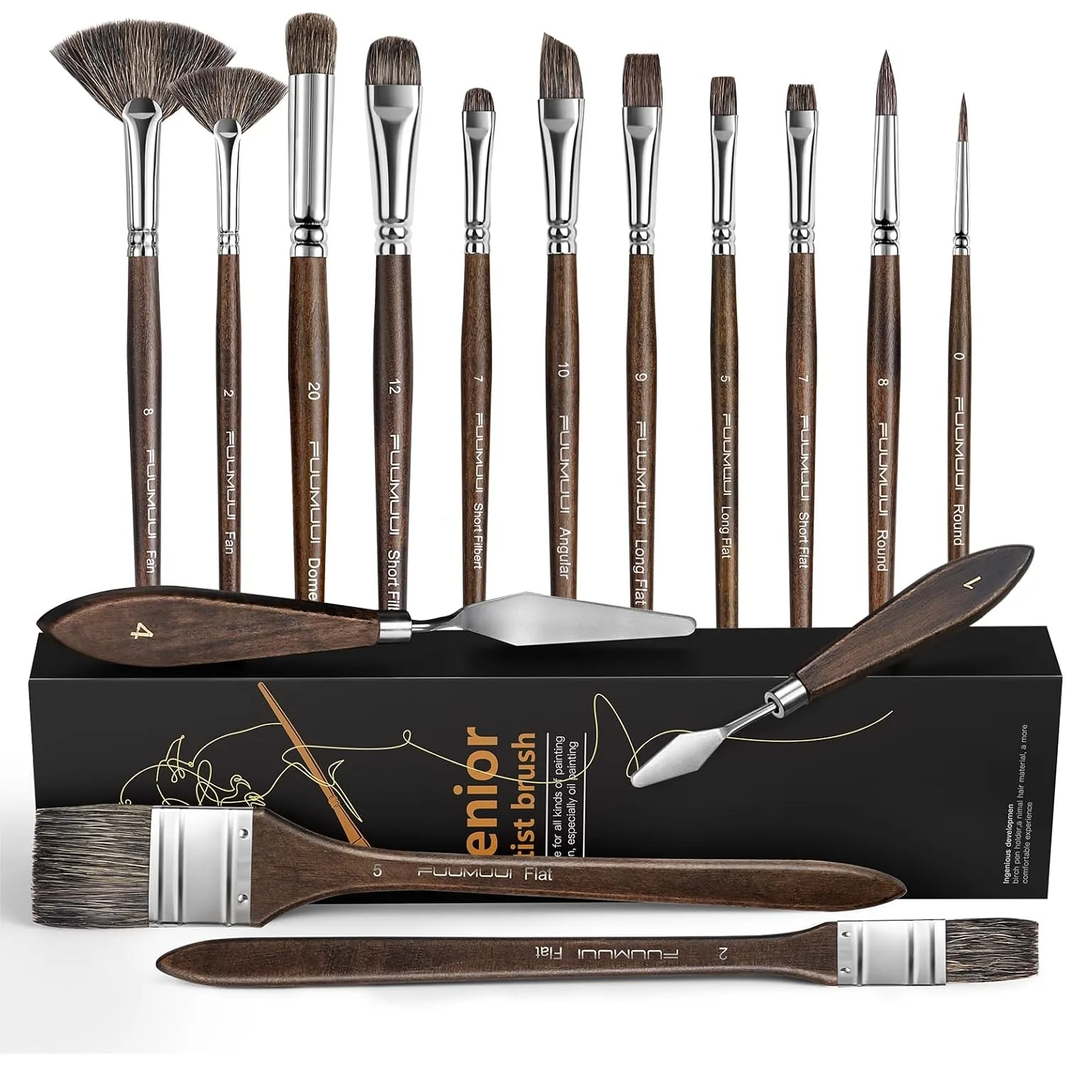 15Pcs Oil Paint Brush Set with Palette Knife, Natural Badger Bristle Brushes for Acrylic Oil Painting, Flat Fan Angle Filbert
15Pcs Oil Paint Brush Set with Palette Knife, Natural Badger Bristle Brushes for Acrylic Oil Painting, Flat Fan Angle Filbert