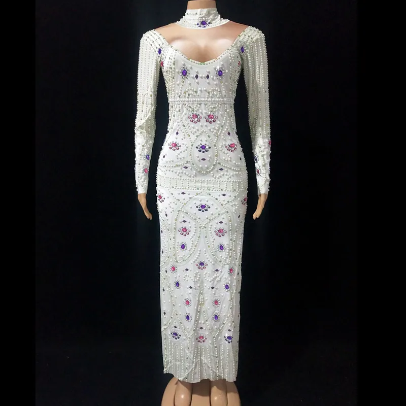 Fashion White Pearl Rhinestones Evening Party Dresses Slit Long Sleeve Women Birthday Celebrate Outfit Singer Model Host Costume
Fashion White Pearl Rhinestones Evening Party Dresses Slit Long Sleeve Women Birthday Celebrate Outfit Singer Model Host Costume