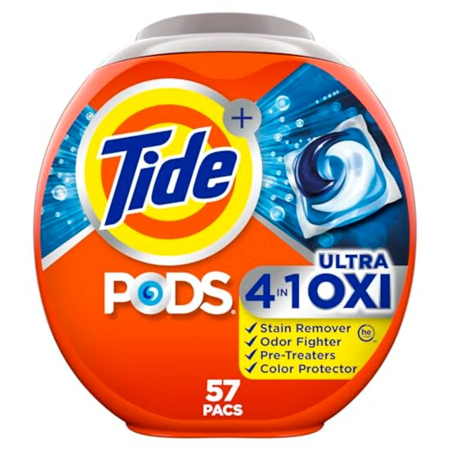 Tide 4-n-1 Ultra Oxi PODS Laundry Detergent Pacs, 57 Count, HE Compatible, Built in Pre-treater for Stains
Tide 4-n-1 Ultra Oxi PODS Laundry Detergent Pacs, 57 Count, HE Compatible, Built in Pre-treater for Stains