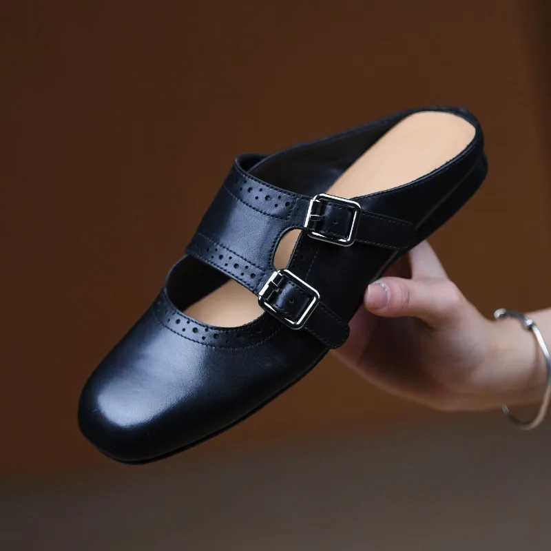 Women Casual Shoes Summer Baotou Half Slippers Fashion Square Head Mueller Slippers British Style Leather One Word Flat Slippers
Women Casual Shoes Summer Baotou Half Slippers Fashion Square Head Mueller Slippers British Style Leather One Word Flat Slippers