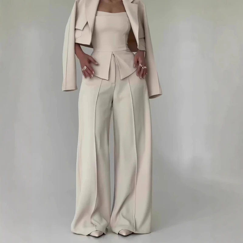 Pant Set Women 3 Piece Sets Lapel Full Sleeve Blazers Plain Sling Top Wide Leg Long Pants Splice Y2k Streetwear Work Summer 2026
Pant Set Women 3 Piece Sets Lapel Full Sleeve Blazers Plain Sling Top Wide Leg Long Pants Splice Y2k Streetwear Work Summer 2026