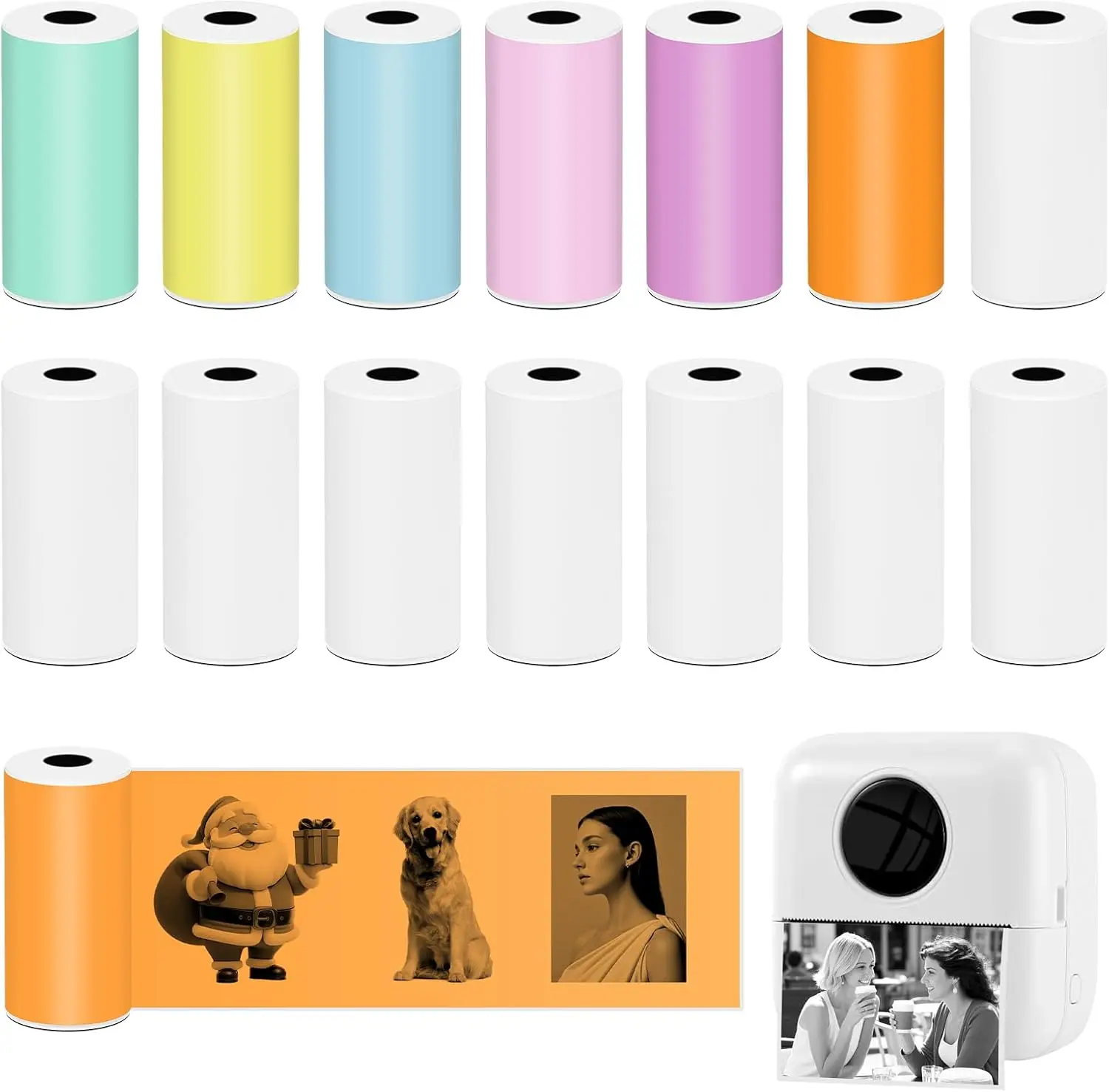 57x25mm Self-Adhesive Thermal Printer Paper, 14 Rolls Multicolor for Portable Photo DIY Note Memo (8 White+6 Color)
57x25mm Self-Adhesive Thermal Printer Paper, 14 Rolls Multicolor for Portable Photo DIY Note Memo (8 White+6 Color)
