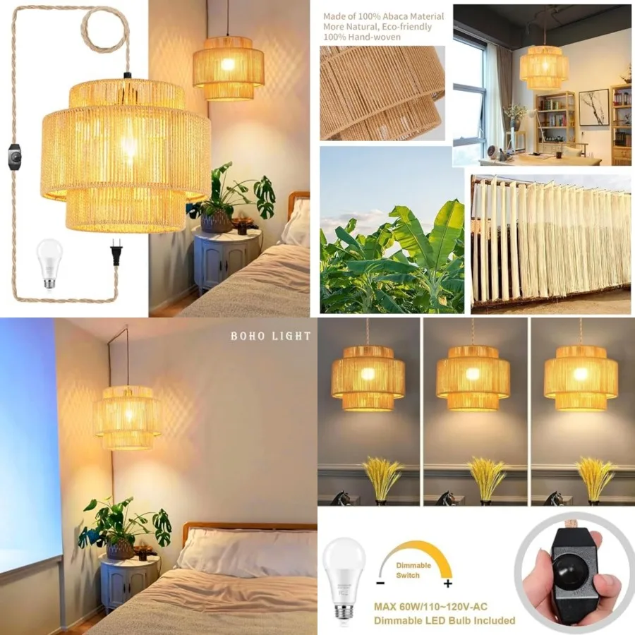 Plug in Pendant Light Hanging Lights with Plug in Cord Hanging Lamp Boho Rattan Dimmable Wicker Bamboo Woven Shade Hemp Rope Ce
Plug in Pendant Light Hanging Lights with Plug in Cord Hanging Lamp Boho Rattan Dimmable Wicker Bamboo Woven Shade Hemp Rope Ce