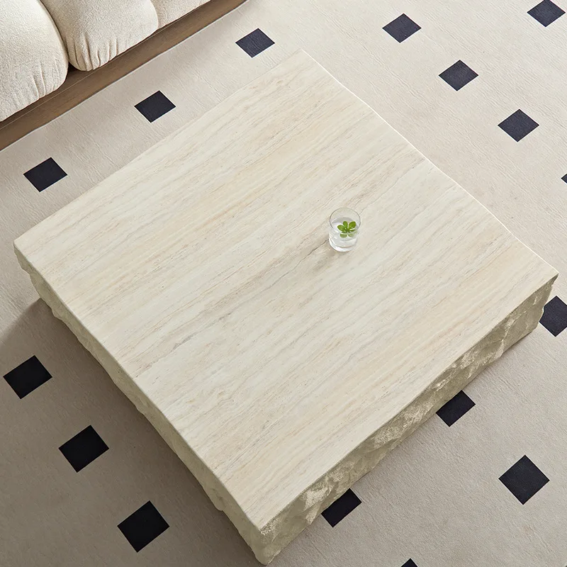 Modern simple wabi style coffee table Italian light luxury high sense designer FRP travertine creative square tea table
Modern simple wabi style coffee table Italian light luxury high sense designer FRP travertine creative square tea table