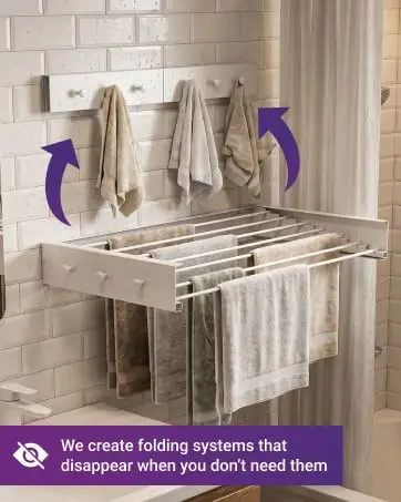 Space-Saving Wall-Mounted Folding Drying Rack With Adjustable Rods And Knobs, High Capacity, Compact 1 Inch Depth