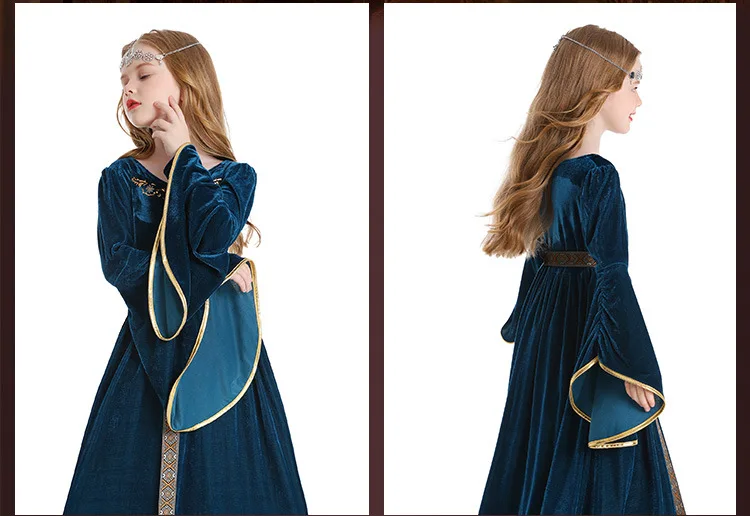 Medieval Victorian Long Dresses Vintage Court Girls Flare Sleeve Elegant Blue Dress Kids Princess Cosplay Costume Halloween
Medieval Victorian Long Dresses Vintage Court Girls Flare Sleeve Elegant Blue Dress Kids Princess Cosplay Costume Halloween
