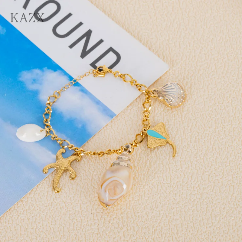 Boho Tropical Beach Dainty Chain Bracelet Natural Seashell Starfish Stingray Stainless Steel Bangle Bracelet Jewelry Gift
Boho Tropical Beach Dainty Chain Bracelet Natural Seashell Starfish Stingray Stainless Steel Bangle Bracelet Jewelry Gift