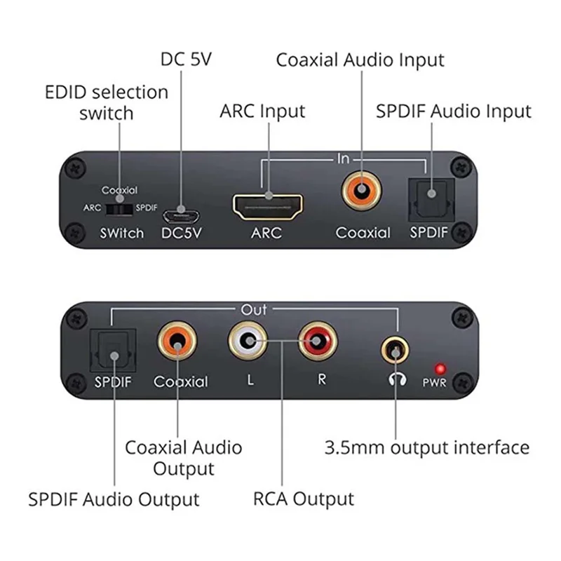 Efficient-192Khz ARC Audio Extractor DAC Digital Toanalog Audio Converter ARC Tooptical/SPDIF Coaxial Stereo L/R 3.5Mm
Efficient-192Khz ARC Audio Extractor DAC Digital Toanalog Audio Converter ARC Tooptical/SPDIF Coaxial Stereo L/R 3.5Mm