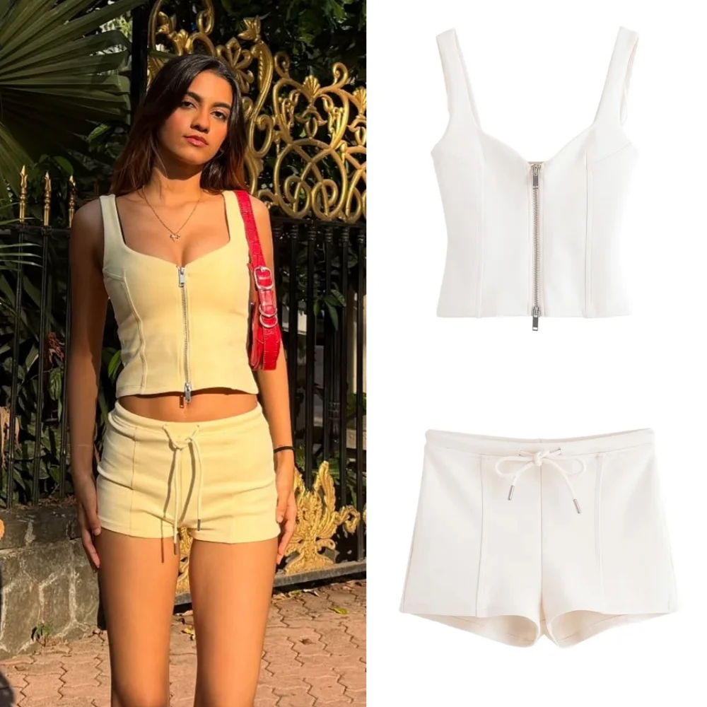 2025 повседневный простой топ на подтяжках на молнии + удобные повседневные шорты со средней талией, костюм, летняя женская одежда
2025 повседневный простой топ на подтяжках на молнии + удобные повседневные шорты со средней талией, костюм, летняя женская одежда