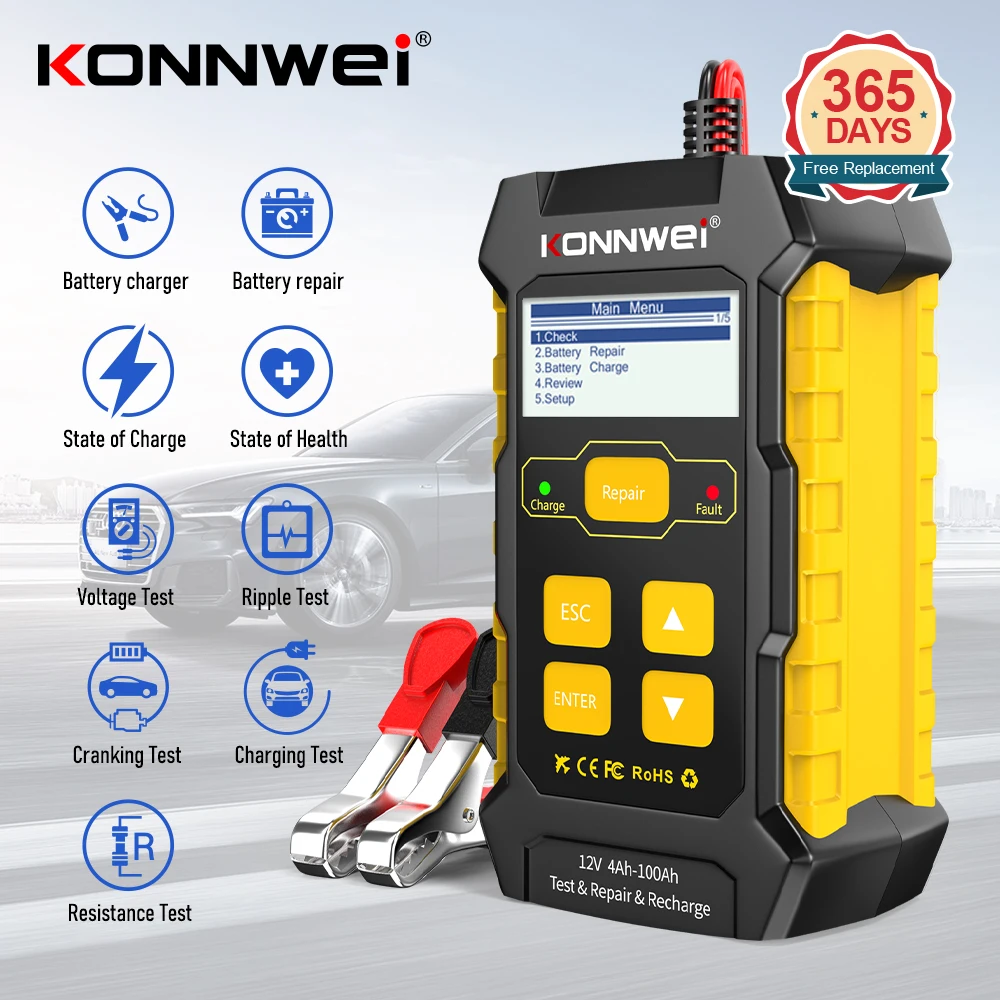 KONNWEI KW510 Car Battery Tester 12V Auto Battery Analyzer Pulse Repair 5A Battery Chargers Full Automatic Battery Repair Tools
KONNWEI KW510 Car Battery Tester 12V Auto Battery Analyzer Pulse Repair 5A Battery Chargers Full Automatic Battery Repair Tools