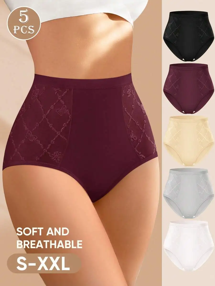 5pcs Women High Waist Jacquard Lace Patchwork Briefs Soft Breathable Daily Underwear
5pcs Women High Waist Jacquard Lace Patchwork Briefs Soft Breathable Daily Underwear