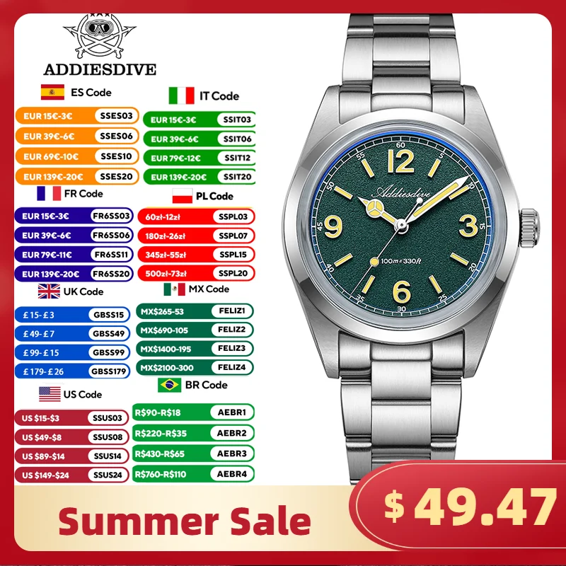ADDIESDIVE AD2518 Men’s Watch VH31 Quartz 100M Waterproof 316L Stainless Steel Luminous Dial Screw Case Anti-Scratch Glass
ADDIESDIVE AD2518 Men’s Watch VH31 Quartz 100M Waterproof 316L Stainless Steel Luminous Dial Screw Case Anti-Scratch Glass