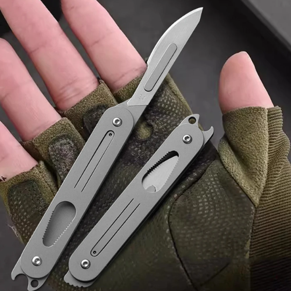 High hardness stainless steel folding surgical knife for outdoor camping, portable knife with 10pcs blades included
High hardness stainless steel folding surgical knife for outdoor camping, portable knife with 10pcs blades included