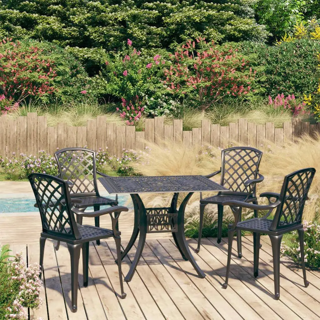 Elegant Black Cast Aluminum Bistro Set Round Garden Furniture Durable Outdoor Table and Chairs
Elegant Black Cast Aluminum Bistro Set Round Garden Furniture Durable Outdoor Table and Chairs