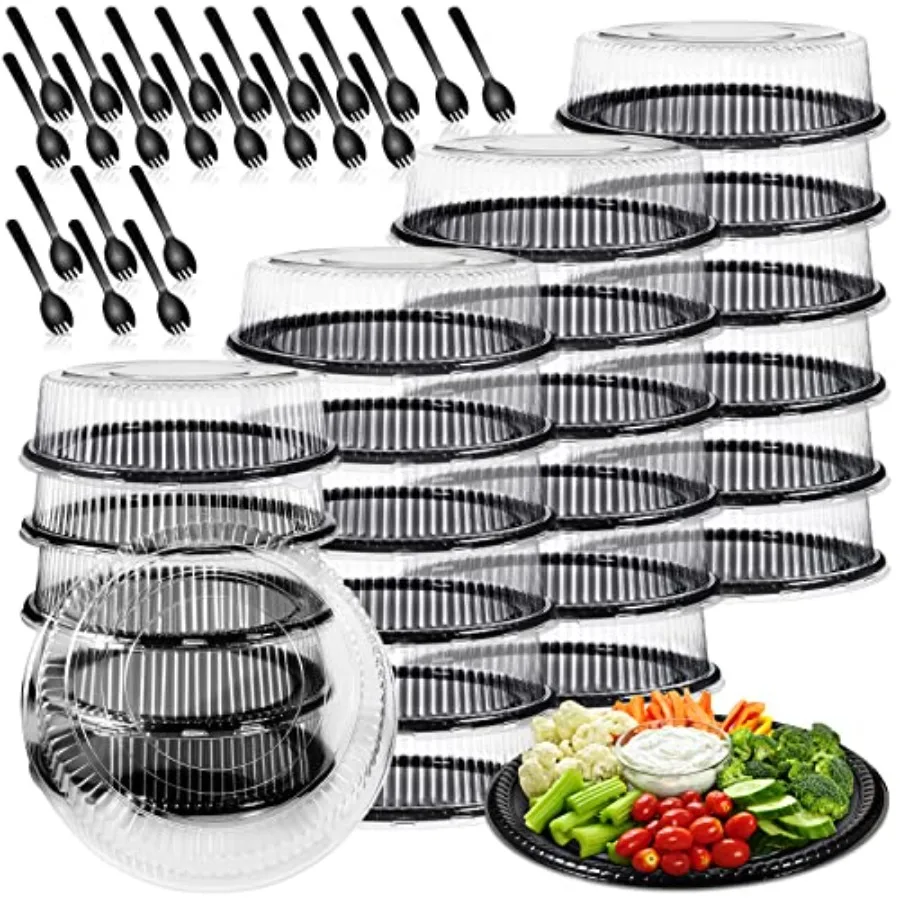Pack Heavy Duty Serving Tray with Clear Lid and Sporks Large Disposable Plastic Catering Tray Round Black Platter for Fruit San
Pack Heavy Duty Serving Tray with Clear Lid and Sporks Large Disposable Plastic Catering Tray Round Black Platter for Fruit San