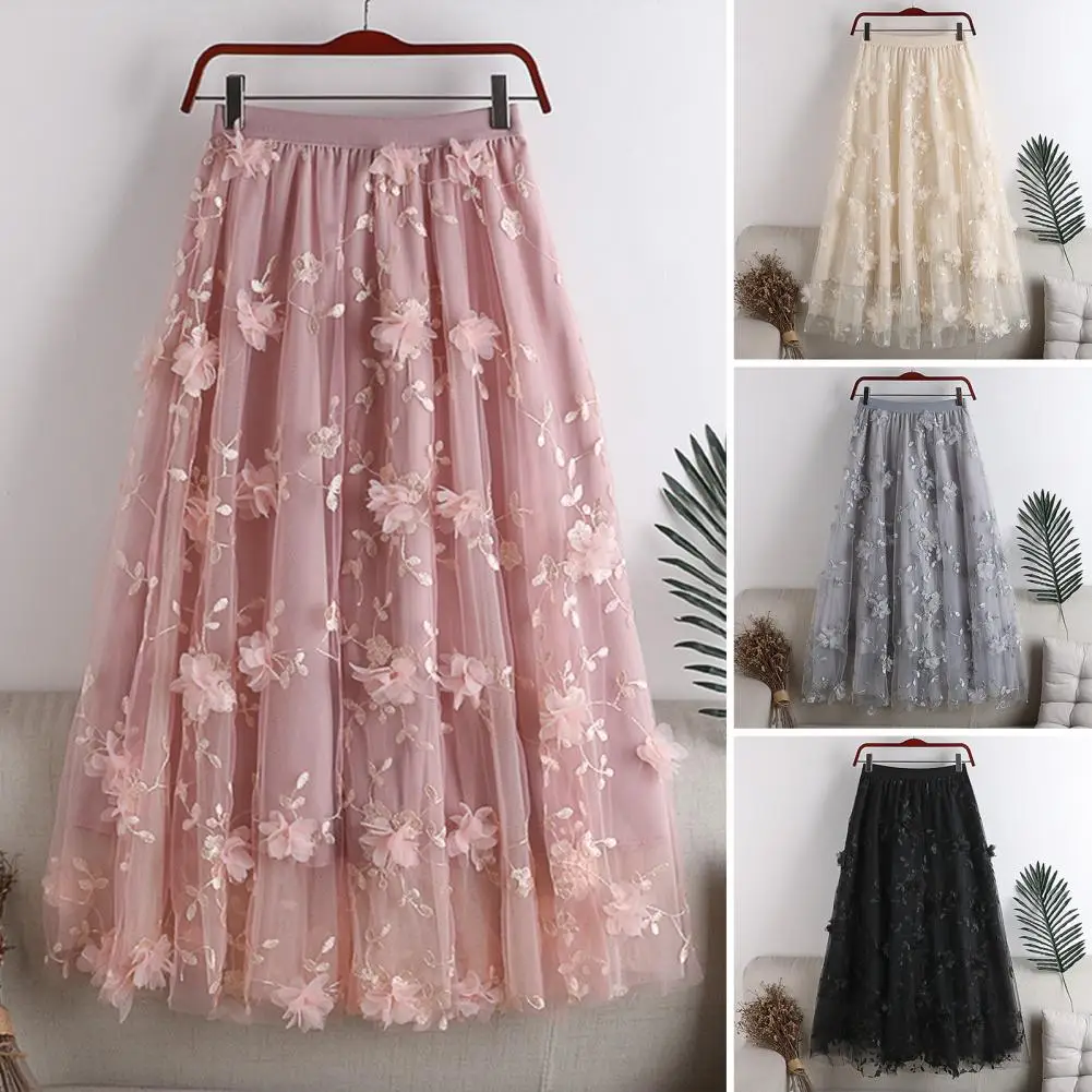 Large Hem Midi Skirt Floral Embroidery Print Mesh Midi Skirt with Double Layered Tulle Women's Elastic High Waist A-line Skirt
Large Hem Midi Skirt Floral Embroidery Print Mesh Midi Skirt with Double Layered Tulle Women's Elastic High Waist A-line Skirt