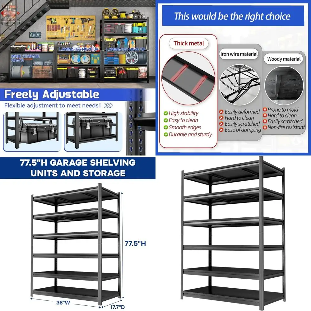 Регулируемый 6-ярусный стальной стеллаж, большой стеллаж для хранения для склада, кухни или спальни, простая сборка, 35.43x17.7x77.44
Регулируемый 6-ярусный стальной стеллаж, большой стеллаж для хранения для склада, кухни или спальни, простая сборка, 35.43x17.7x77.44