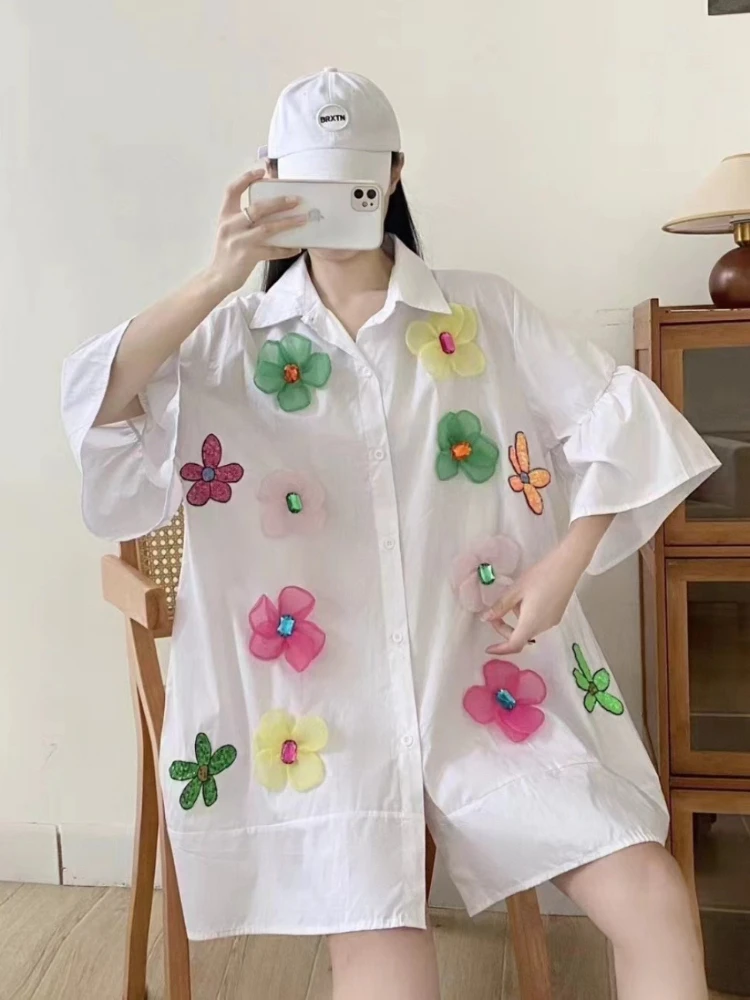 2025 Retro Trendy Heavy Industry Nail Diamond Flower Large Edition Short Sleeve Shirt Medium Long Summer Loose Edition Top
2025 Retro Trendy Heavy Industry Nail Diamond Flower Large Edition Short Sleeve Shirt Medium Long Summer Loose Edition Top