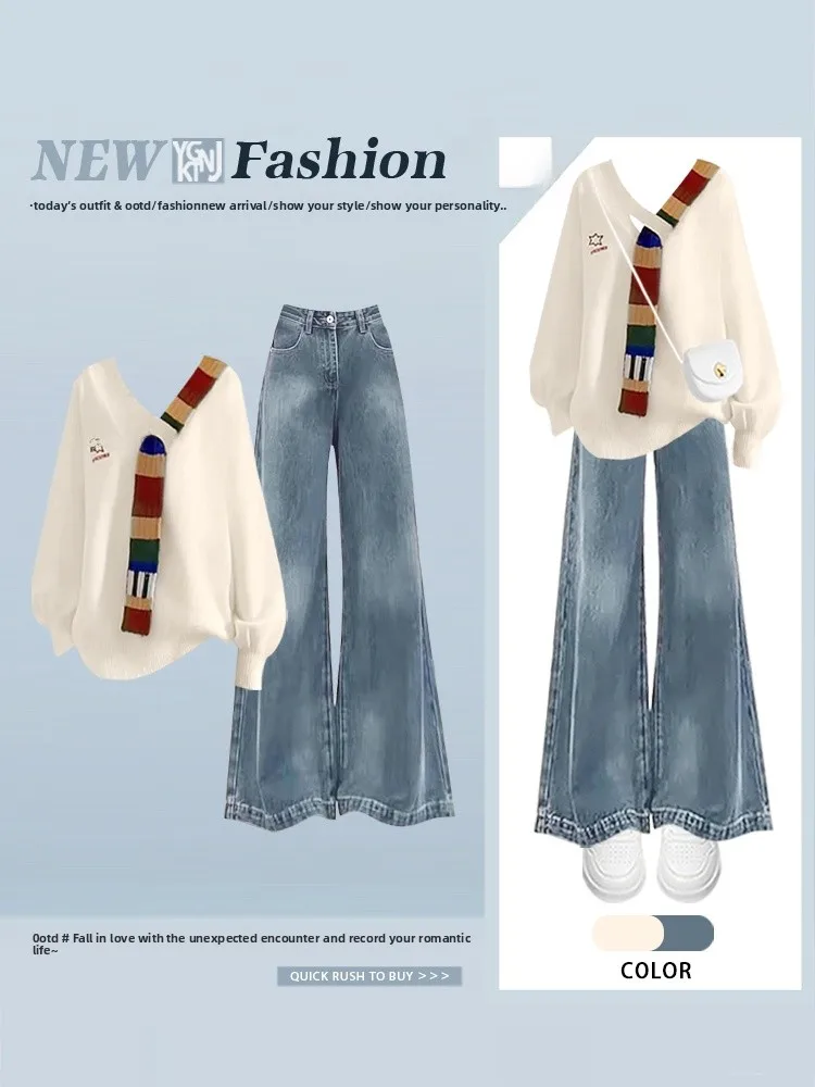 Rainbow Color Block Knitwear Sweater Women's Style Autumn New Arrival Two Pieces Set Slimming Jeans Casual Fashion Korean Design
Rainbow Color Block Knitwear Sweater Women's Style Autumn New Arrival Two Pieces Set Slimming Jeans Casual Fashion Korean Design