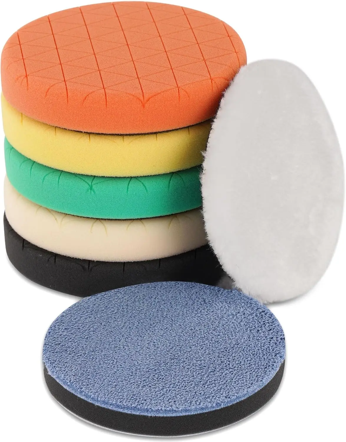 7Pcs 5.5 Inch Car Buffing Polishing Pads Kit with Woolen Pads for Waxing and Compound, Compatible with 5 Inch Backing Plate
7Pcs 5.5 Inch Car Buffing Polishing Pads Kit with Woolen Pads for Waxing and Compound, Compatible with 5 Inch Backing Plate