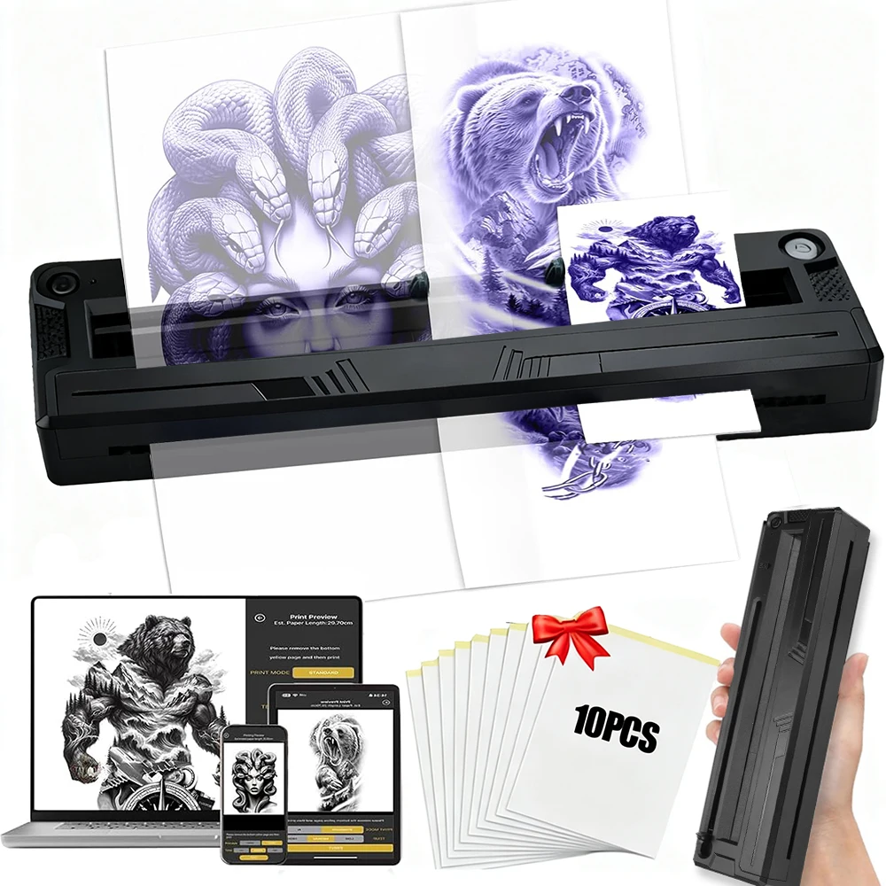 Wireless Tattoo Printer Bluetooth Tattoo Stencil Thermal Transfer Machine with 10 Transfer Paper Compatible with Smartphone & PC
Wireless Tattoo Printer Bluetooth Tattoo Stencil Thermal Transfer Machine with 10 Transfer Paper Compatible with Smartphone & PC