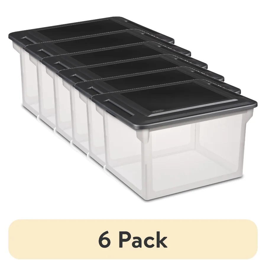 6 pack File Box Clear Plastic Bin with Black Lid Letter or Legal-sized File Storage Black
6 pack File Box Clear Plastic Bin with Black Lid Letter or Legal-sized File Storage Black