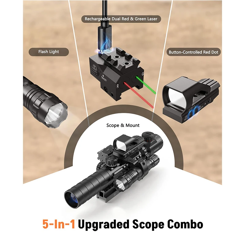 MidTen 3-9x32 Scope Combo 5-in-1 Dual Illuminated Optics with 4 Holographic Reticles Red Dot Sight & & Flashlight & 20mm Mount
MidTen 3-9x32 Scope Combo 5-in-1 Dual Illuminated Optics with 4 Holographic Reticles Red Dot Sight & & Flashlight & 20mm Mount