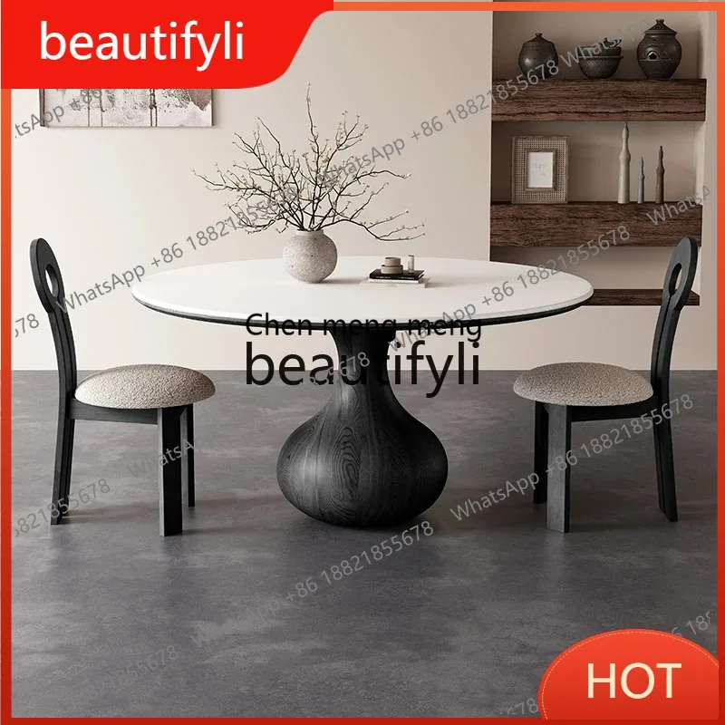c6601 French retro style rock slab dining table with turntable Italian simple black medium and ancient style solid wood round ta
c6601 French retro style rock slab dining table with turntable Italian simple black medium and ancient style solid wood round ta