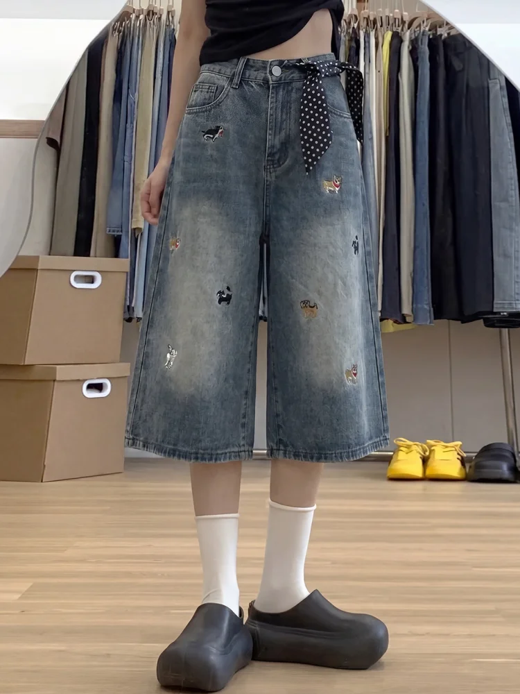 American Style Fun Dog Embroidery Seven-Foot Jeans Women Summer New Large Size Fat MM High Waist Straight Leg Wide Leg Shorts
American Style Fun Dog Embroidery Seven-Foot Jeans Women Summer New Large Size Fat MM High Waist Straight Leg Wide Leg Shorts