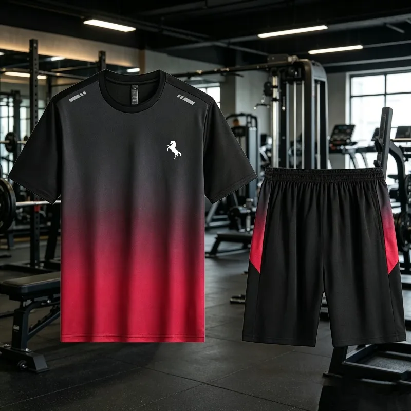 Men Gradient Print Short Sleeve T-Shirt & Shorts Set Round Neck Breathable Quick Dry Tracksuit Summer Gym Workout Sport Outfit
Men Gradient Print Short Sleeve T-Shirt & Shorts Set Round Neck Breathable Quick Dry Tracksuit Summer Gym Workout Sport Outfit