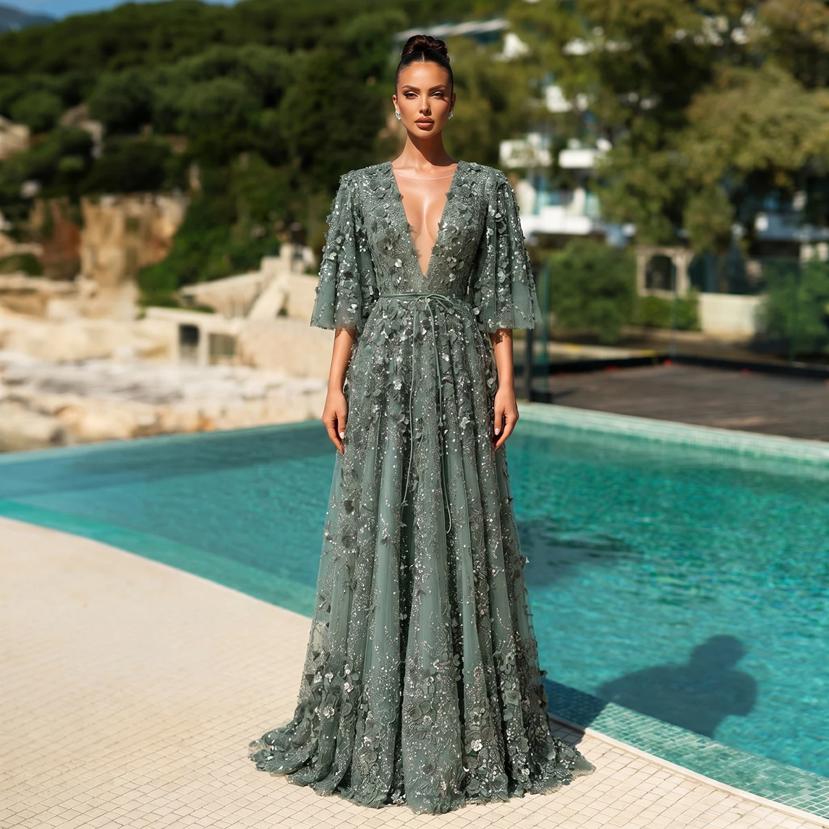 Luxury Embroidery Appliques Pageant Dress For Women V Neck Lace Prom Dresses Long Sleeve Evening Gown
Luxury Embroidery Appliques Pageant Dress For Women V Neck Lace Prom Dresses Long Sleeve Evening Gown