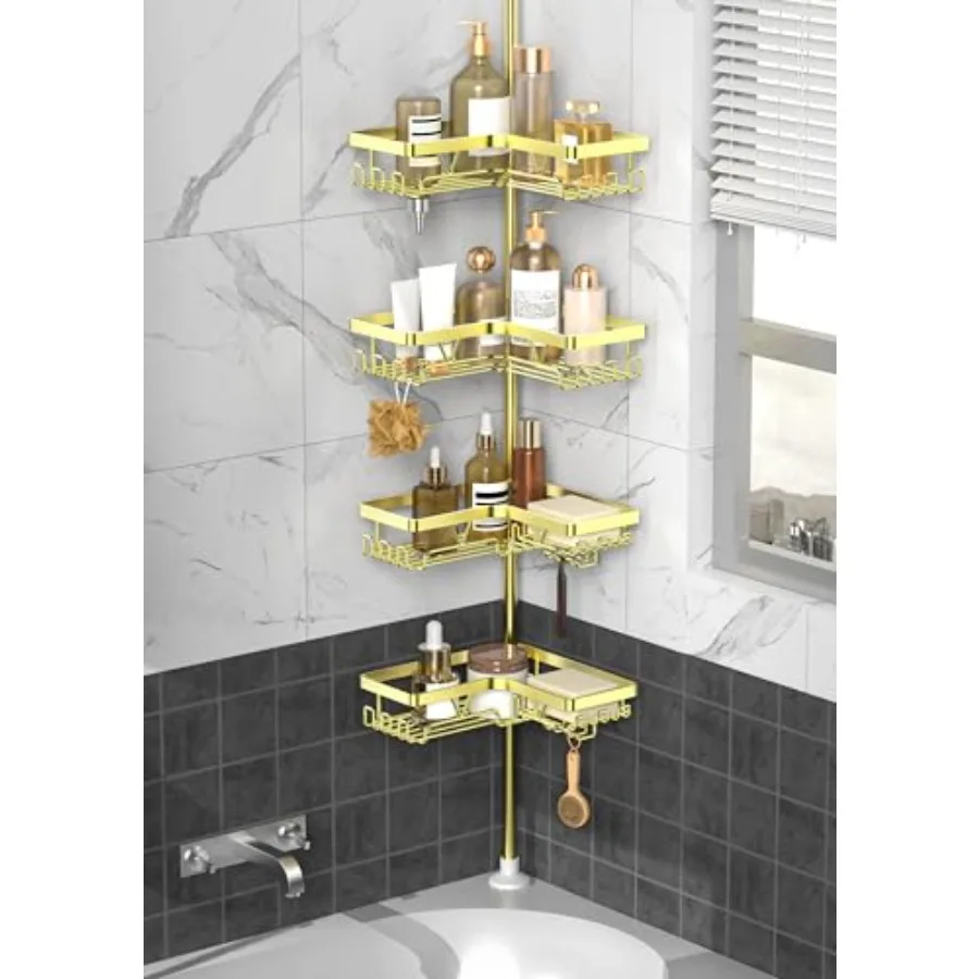 Corner Gold Shower Caddy Tension Pole - 4-Tier Rustproof Shower Rod Organizer Floor to Ceiling Tension Rod 25-114.2 inch Stainl
Corner Gold Shower Caddy Tension Pole - 4-Tier Rustproof Shower Rod Organizer Floor to Ceiling Tension Rod 25-114.2 inch Stainl