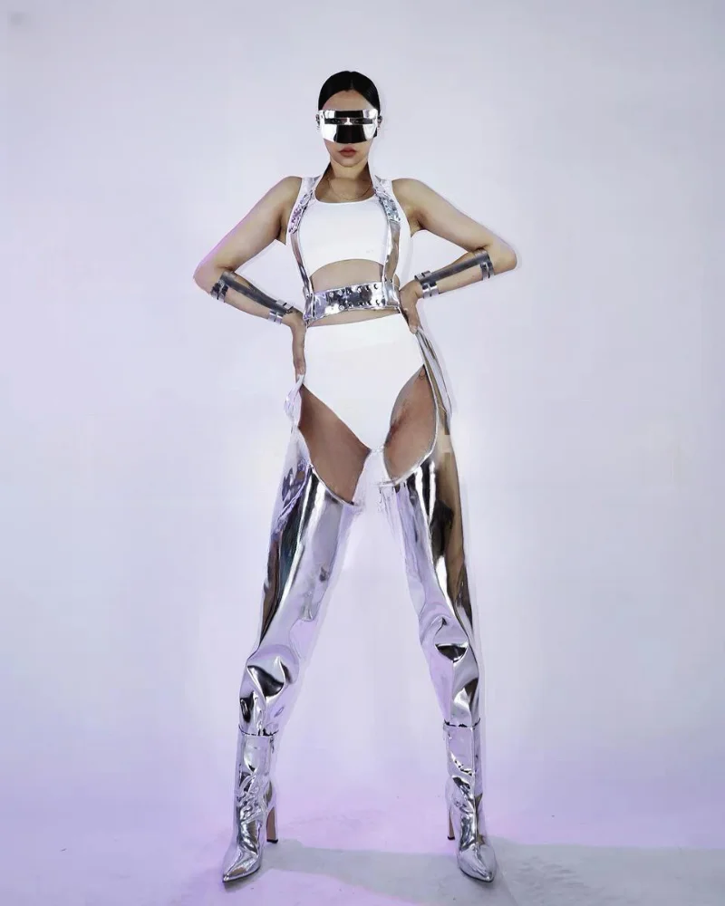 Future Sense Drag Queen Outfit Gogo Party Show Clothes Festival Carnical Rave Clothing Silver And White Fancy Stage Costume
Future Sense Drag Queen Outfit Gogo Party Show Clothes Festival Carnical Rave Clothing Silver And White Fancy Stage Costume