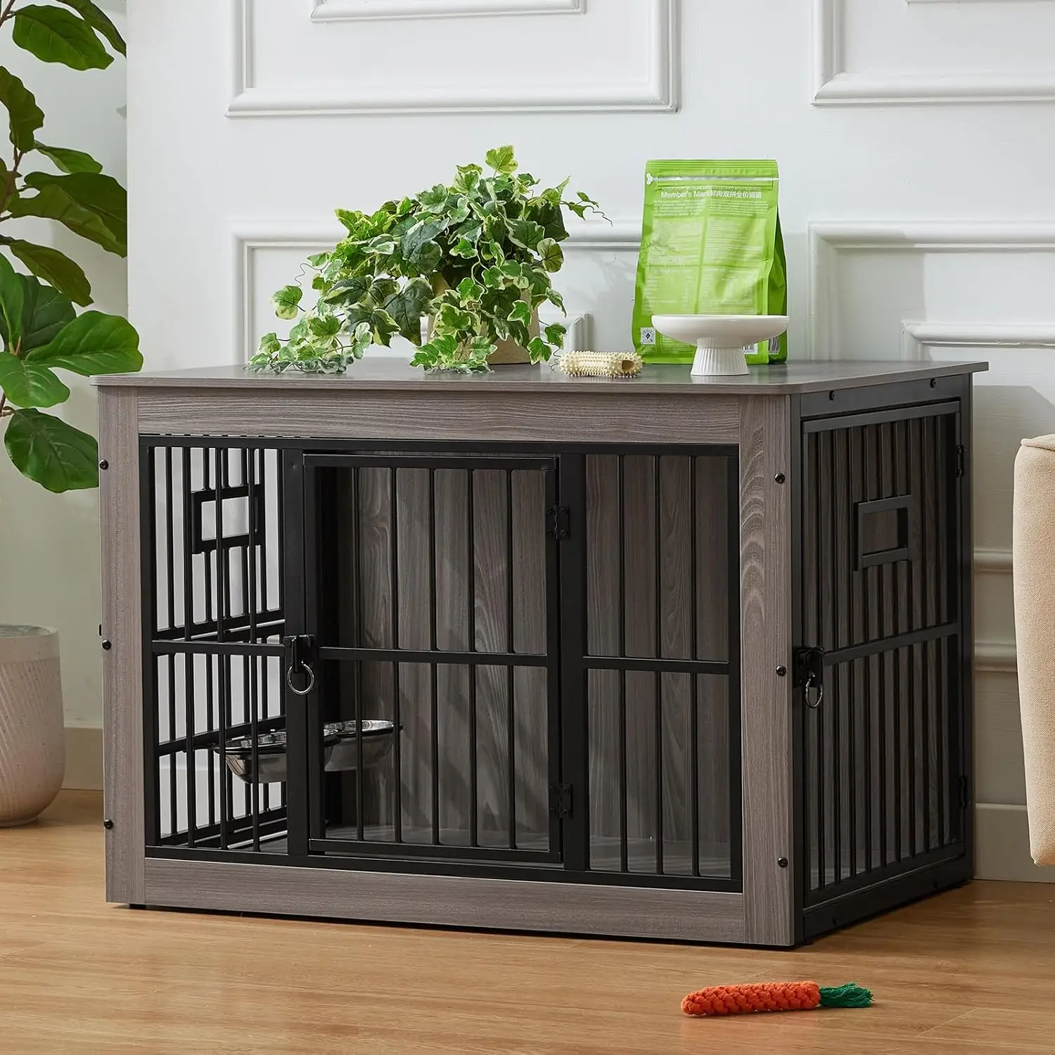 38-дюймовый сверхмощный ящик для собак, мебель для средних собак, декоративный торцевой столик для домашних животных с 3 дверцами и регулируемыми мисками
38-дюймовый сверхмощный ящик для собак, мебель для средних собак, декоративный торцевой столик для домашних животных с 3 дверцами и регулируемыми мисками