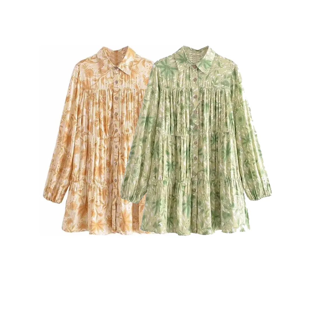 Pleated personalized printed loose lantern sleeve mid-length dress fashionable single-breasted long-sleeved shirt dress
Pleated personalized printed loose lantern sleeve mid-length dress fashionable single-breasted long-sleeved shirt dress