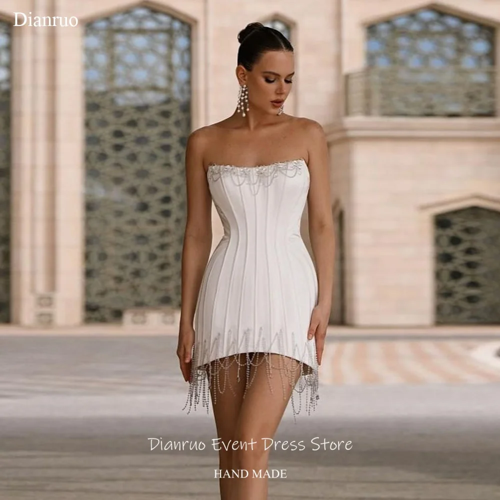 Dianruo Glamorous Beaded Fringe Prom Dresses Above Knee Satin Birthday Dresses Strapless Vestidos Elegantes Para Boda Customized
Dianruo Glamorous Beaded Fringe Prom Dresses Above Knee Satin Birthday Dresses Strapless Vestidos Elegantes Para Boda Customized