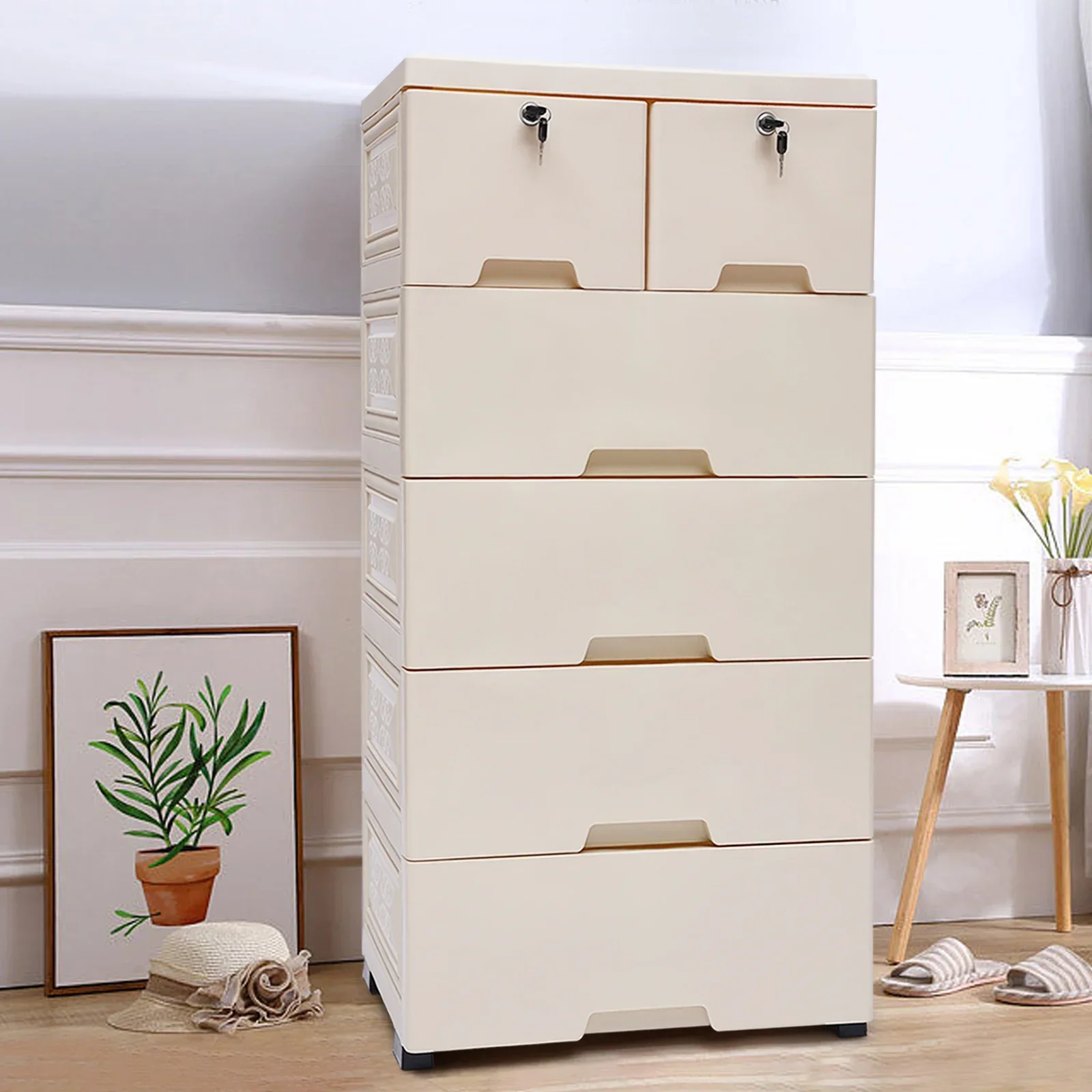 5 Tier Dresser Clothes Storage Organizer with Wheels and Locks, Closet Plastic Drawer Furniture, Cabinet Tall Dresser
5 Tier Dresser Clothes Storage Organizer with Wheels and Locks, Closet Plastic Drawer Furniture, Cabinet Tall Dresser