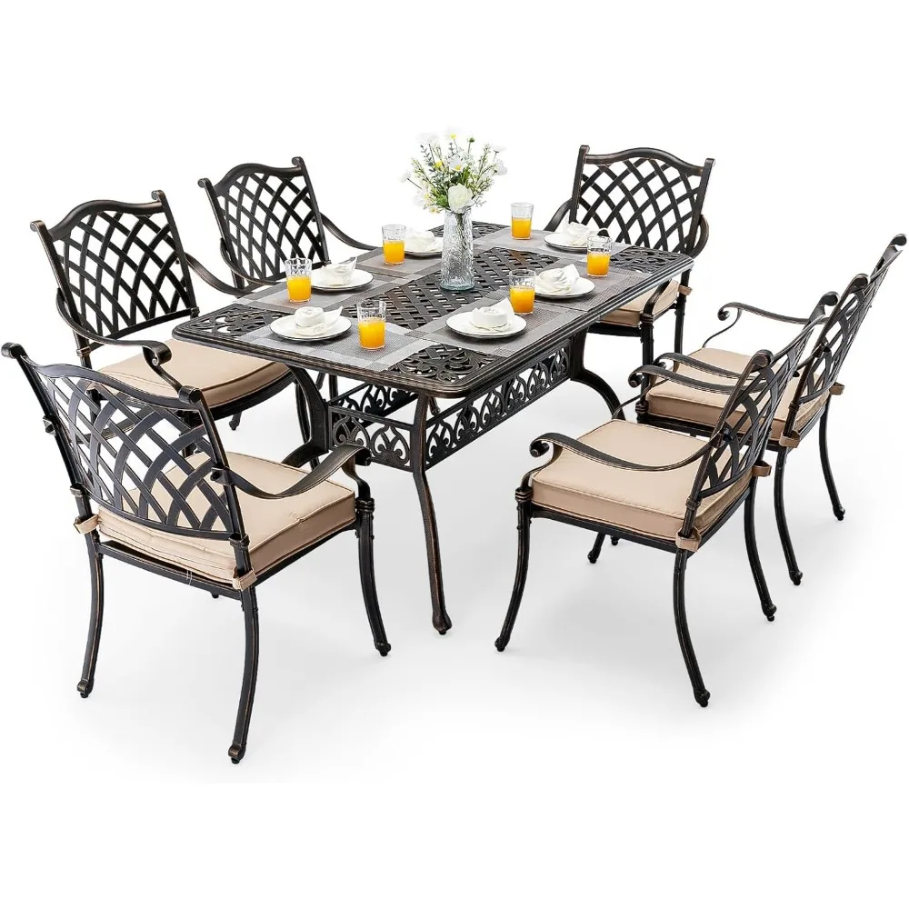 7-компонентный обеденный набор из литого алюминия на открытом воздухе, набор обеденной мебели в стиле ретро для патио для 6 входит прямоугольный стол 59 дюймов, 6 решетчатых стульев
7-компонентный обеденный набор из литого алюминия на открытом воздухе, набор обеденной мебели в стиле ретро для патио для 6 входит прямоугольный стол 59 дюймов, 6 решетчатых стульев