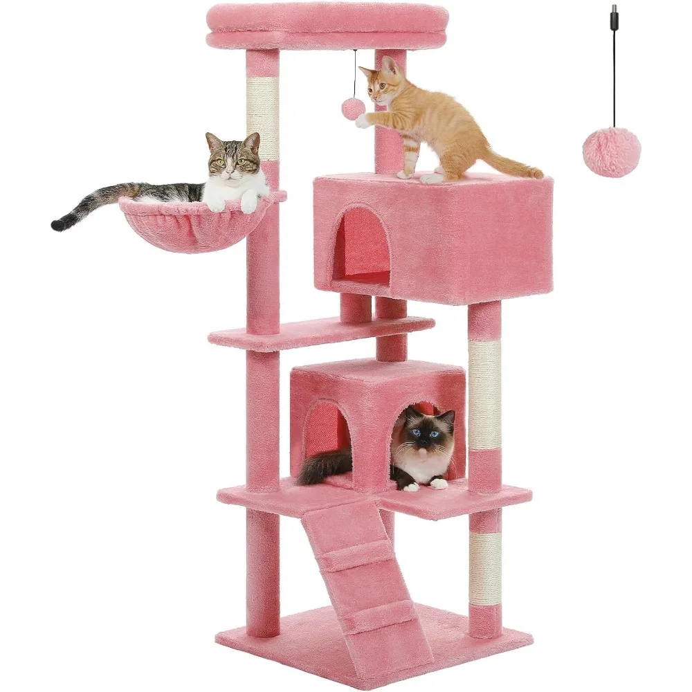 Pink Cat Tree for Indoor Cats, 2 Cozy Condos with Spacious Top Perch, 56.3-Inch Multi-Level Cat Tower with Scratching Posts, 2 C
Pink Cat Tree for Indoor Cats, 2 Cozy Condos with Spacious Top Perch, 56.3-Inch Multi-Level Cat Tower with Scratching Posts, 2 C
